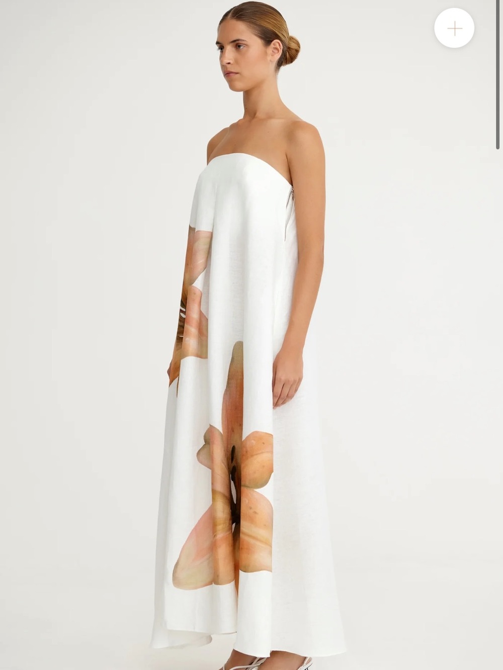 Strapless White Maxi Dress with Peach Floral Print - Picture 2 of 6